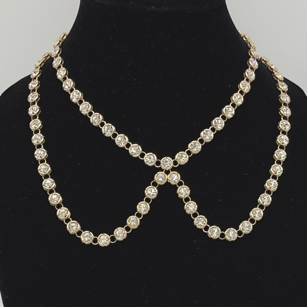 Anthropologie Serefina Double Strand Bib Necklace Gold Tone Sparkly Glam Elegant